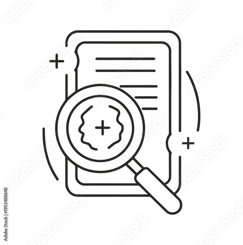 Vector of a magnifying glass closely examining a document with handwritten text