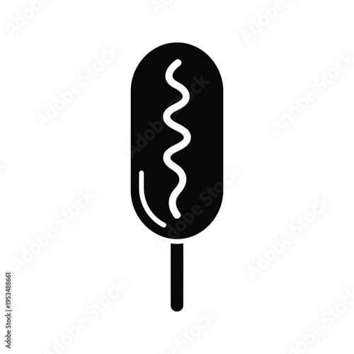 Corn Dog Icon Black and White Vector Graphic