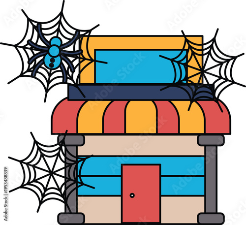 Spooky cobwebs cling to a weathered shopfront