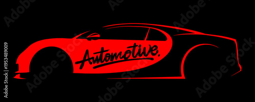 Dynamic Red Sport Car Silhouette Combined with Bold Automotive Typography for Modern Garage Branding.