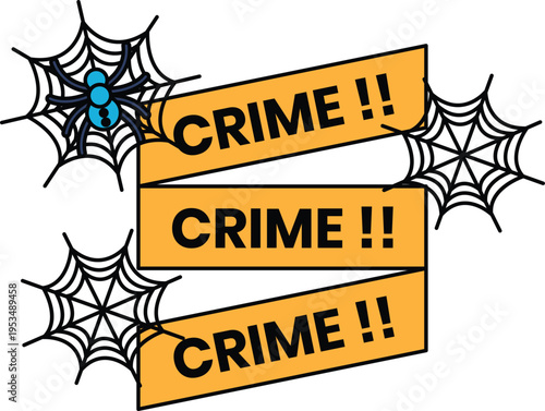 Spider webs frame bold, repeating "CRIME!!" banners
