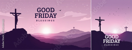 Dramatic Good friday with cross background, 
Good friday holy week background for banner and social meida template