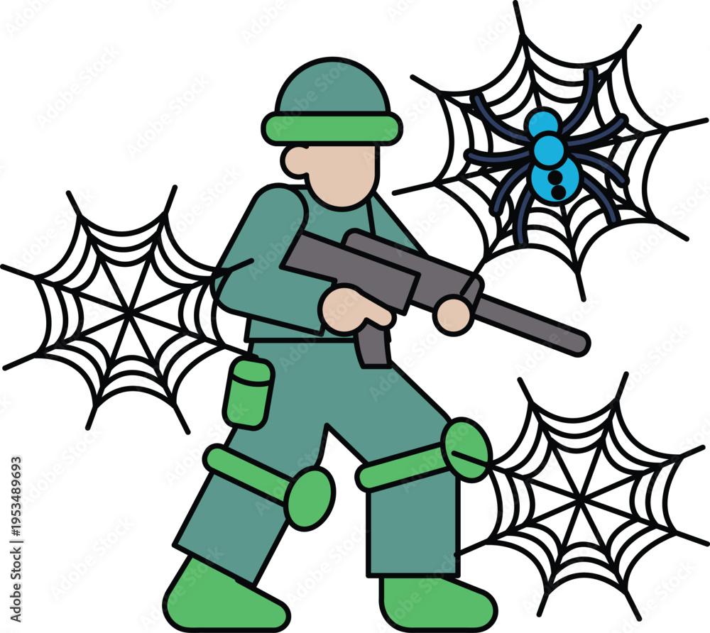 Fototapeta premium Soldier stands ready, armed and alert