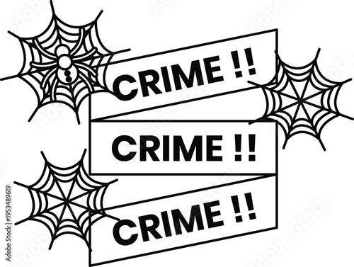 Spider webs frame bold, repeating "CRIME!!" banners