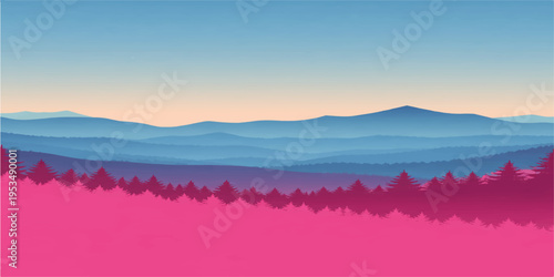 Sunrise and sunset over misty mountains with clouds forest and a calm lake in a beautiful nature landscape 🌄🏔️