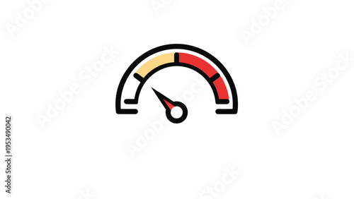 Circular gauge or speedometer with colored segments, representing performance levels, risk assessment, and speed indicators.