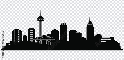 Vector illustration black silhouette of a city skyline with tall buildings and towers