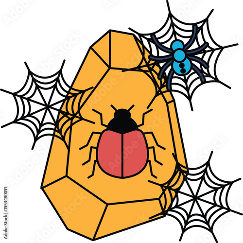Spider sits on a large, geometric crystal