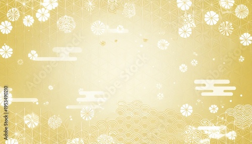 Japanese Gold Wave Pattern Background with Traditional Asanoha and Seigaiha Design