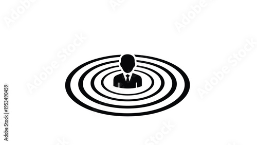 Centralized influence and target audience concept with a person icon at the center of radiating concentric circles.