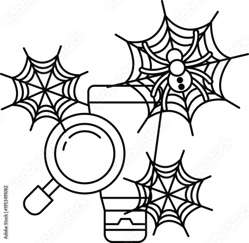 Spider webs dangle around a magnifying glass