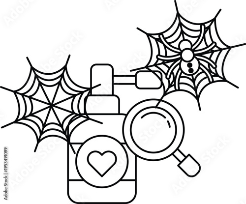 Black line art shows a sanitizer bottle