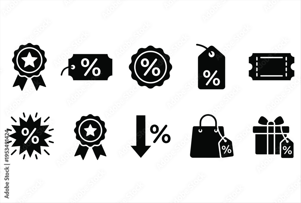 Fototapeta premium Discount Icon Set – Sale Tag & Promo Badge Vector Pack