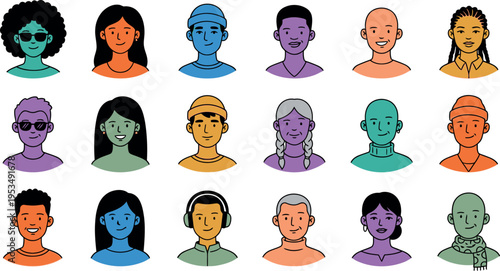 Diverse Human Avatar Portrait Illustration Set for Inclusive User Profile Social Media and Community App Design Use