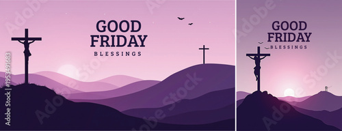 Dramatic Good friday with cross background, 
Good friday holy week background for banner and social meida template