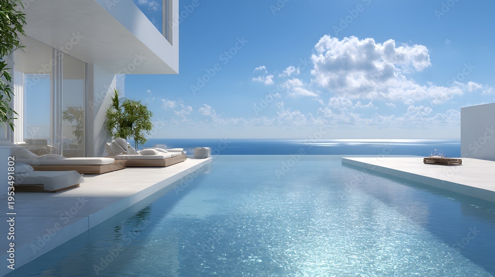 Fototapeta premium Luxury Infinity Pool Overlooking a Serene Ocean Vista.