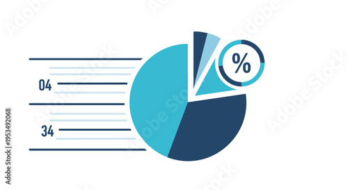 Statistical data representation and percentage analysis showing a colorful pie chart with numerical lines for business reports.
