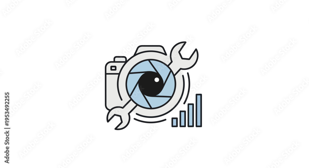 Obraz premium Camera with tools and graph.