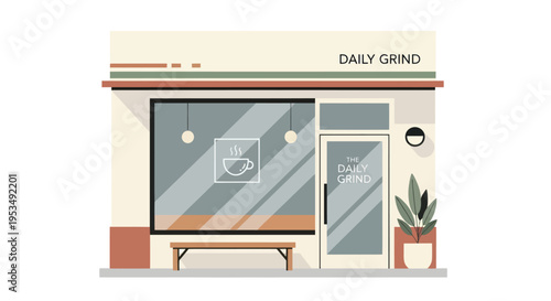 Daily Grind Coffee Shop Storefront Exterior.