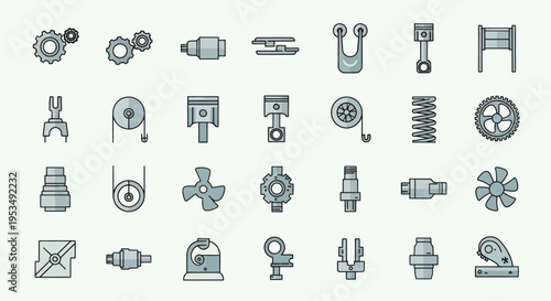 Collection of mechanical industrial icons.