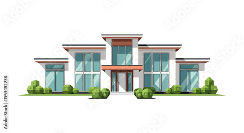 Modern house with large windows exterior.