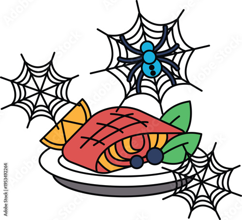 Spooky webs frame a mysterious wrapped item