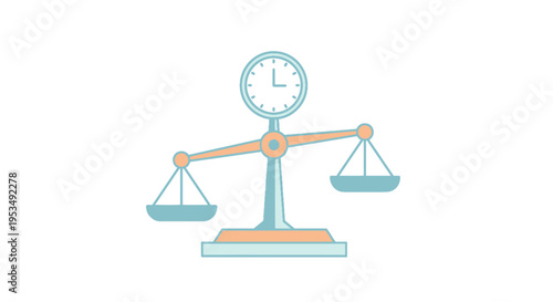 Vintage balance scale with clock face.