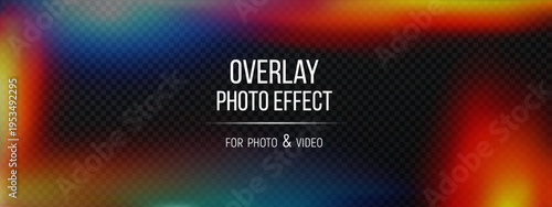 Leak background overlay and effect camera flare with photo film filter. Light gradient picture and edge lens holographic with movie bokeh color. Glitch effect blue and green leak blur.