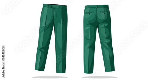 Vibrant green tailored trousers for men, shown from the front and back. These elegant pants are perfect for business settings, formal events, or a