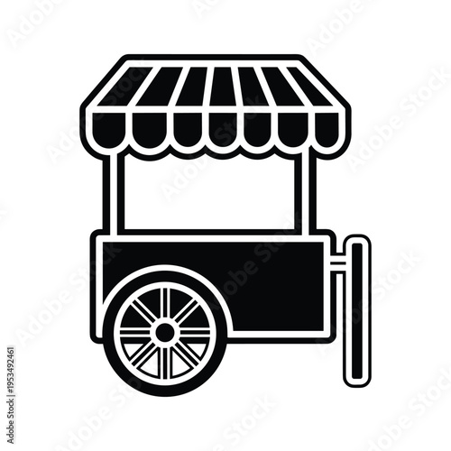 Street Food Cart Icon Black and White Vector Illustration