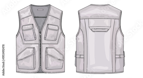 Detailed illustration of a versatile multi-pocket utility vest for outdoor activities and practical wear