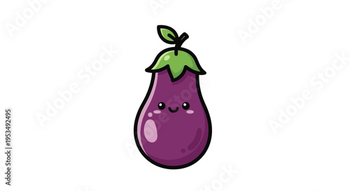 Cute cartoon purple eggplant smiling face.