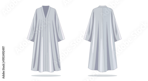 Full-length grey flowing garment vector template presenting both front and back views for diverse apparel design projects a versatile blank robe for