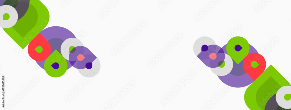 Fototapeta premium Abstract geometric shapes, purple, green, red, white background. Minimalist design, repeating pattern, modern aesthetic. Simple forms.
