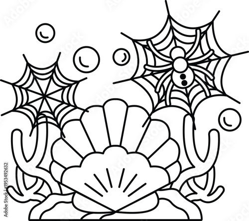 Underwater world with sea shells and bubbles