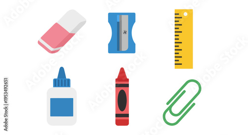School supplies on white background.