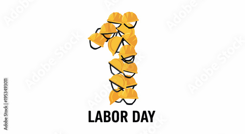 Close-up of a Labor Day logo with stylized number one and text on a white background with a celebratory mood.