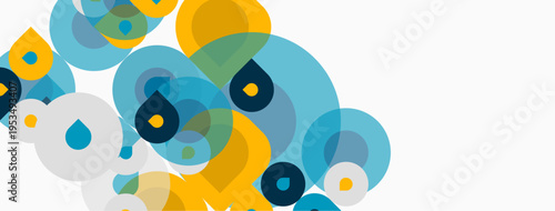 Abstract circles overlap, creating vibrant yellow, blue tones. Minimalist design suggests fluidity, movement, modern aesthetic. Clean background enhances shapes.