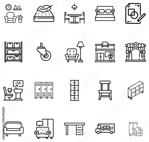 Collection of line representing furniture home decor and storage solutions sofa