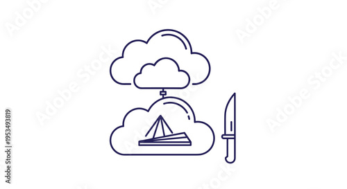 Conceptual illustration showing cloud security vulnerabilities with a knife pointing towards a tent inside a cloud icon.