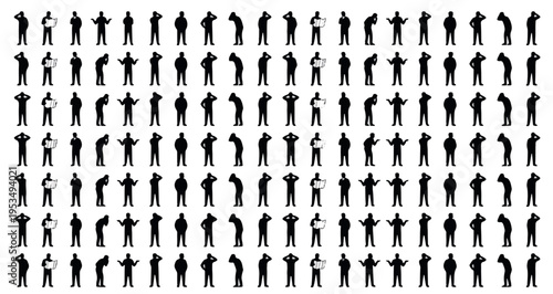 Lost and Confused People Silhouettes Set Pack. Editable Vector Stroke Illustration. featuring silhouette, man, male, person, human, figure, pose, gesture, standing, thinking, questioning, search more