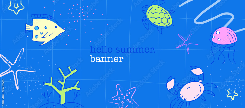 Obraz premium Hello Summer Marine Life Banner 