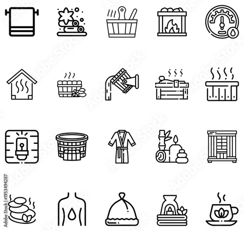 Sauna and spa set featuring towel bathrobe hot stones steam and relaxation