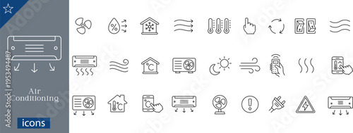 26 Air Conditioning Icons Minimalist Line Art for HVAC Systems, Climate Control, and Ventilation Technology
