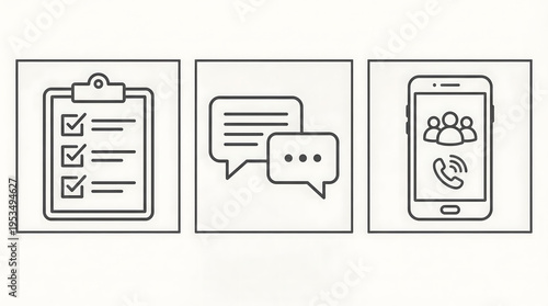 Wallpaper Mural Digital Communication, Task Management & Online Collaboration Icons Set. Checklist, Chat & Group Video Call Symbols for Business & Productivity. Torontodigital.ca