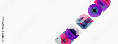 Abstract geometric shapes, purple hues dominate design. Minimalist composition, clean lines present modern aesthetic.