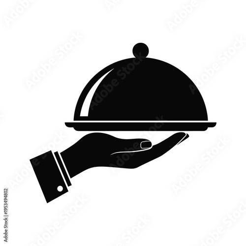 Hand Holding Food Cloche Icon - Service and Catering Concept