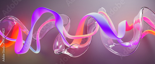 Cuadro en lienzo Liquid glass transparent wave ribbon with color gradient flowing lines 3d background
