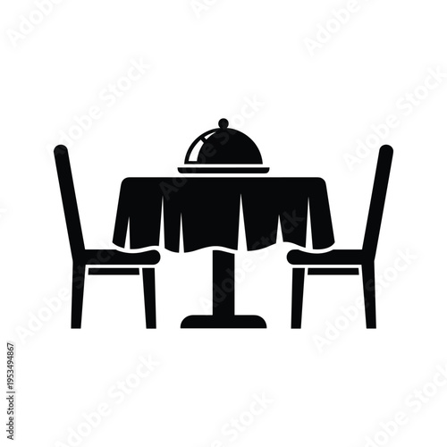 Dining table with cloche and chairs icon