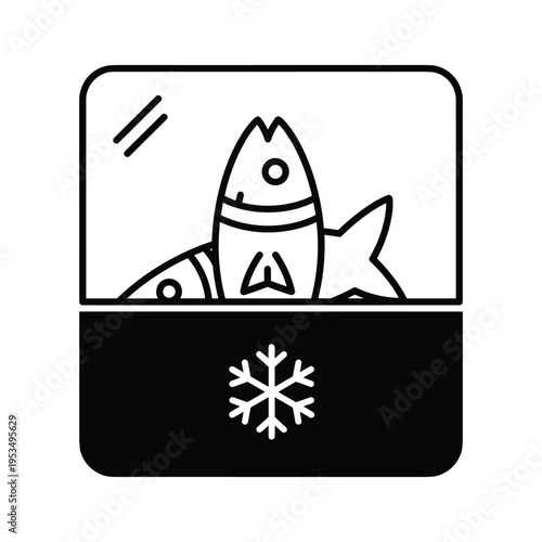 Frozen Fish Icon - Vector Illustration of Seafood Preservation